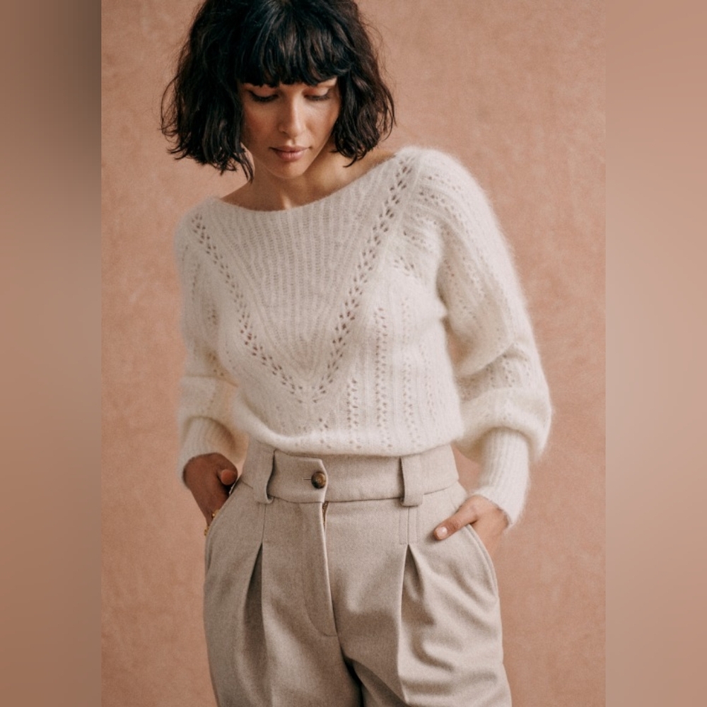 Sezane Rosa Jumper in Ecru, Size XXS.